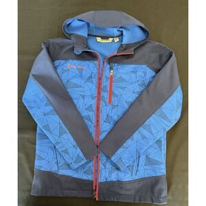Free Country Softshell Hood Zipper Jacket Blue Geometric Pattern Youth XXL 14/16